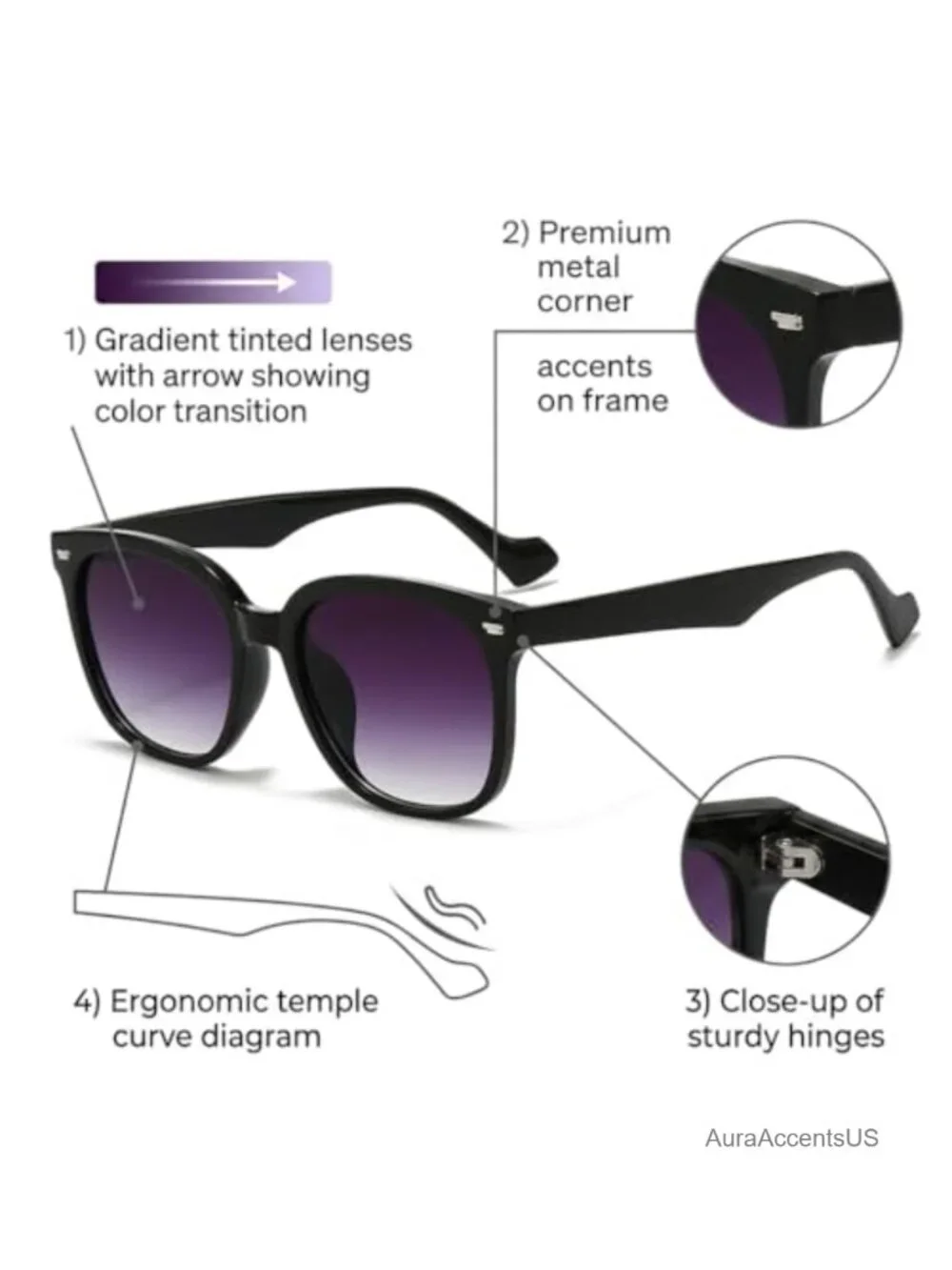 Oversized Square Sunglasses UV400 Protection Retro Full-Frame